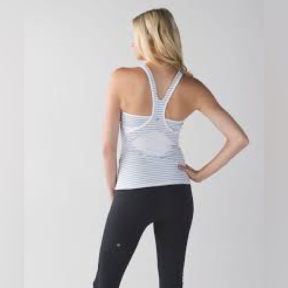 LULULEMON Crossback Tank Classic Stripe White Silver Fox / White size 8 - Picture 3 of 10